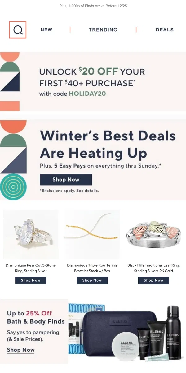 Email from QVC. Warm Up to Winter with Hot Deals