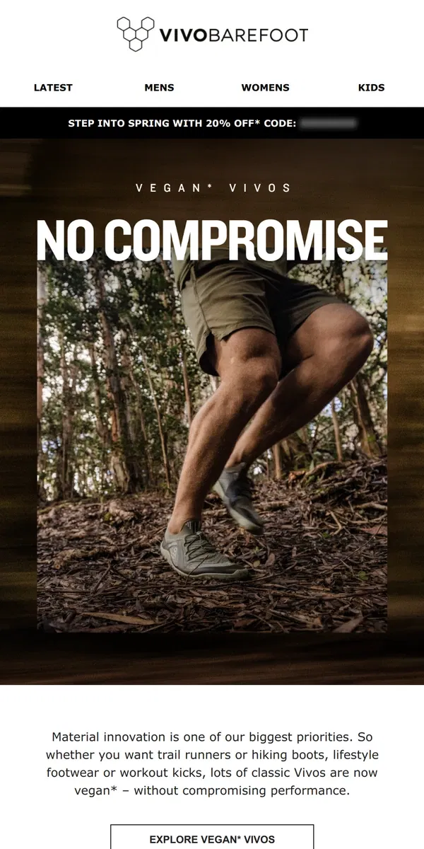 Email from Vivobarefoot. Vivos for barefoot vegans