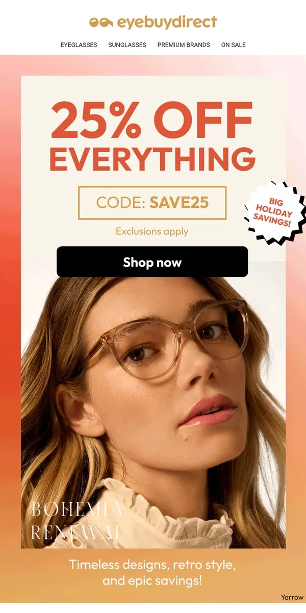 Email from Eyebuydirect. This Holiday Sale 👓✨