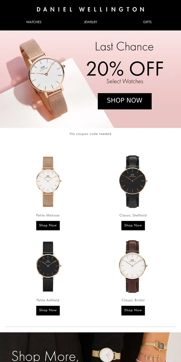 Email from Daniel Wellington. Last Chance | 20% OFF Watches