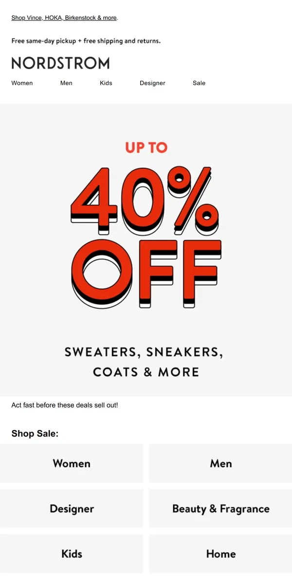 Email from Nordstrom. SATURDAY SAVINGS 👀