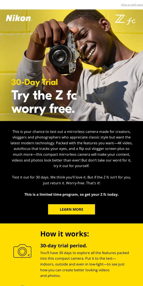 Email from Nikon. Experience the Z fc, worry free! 📷