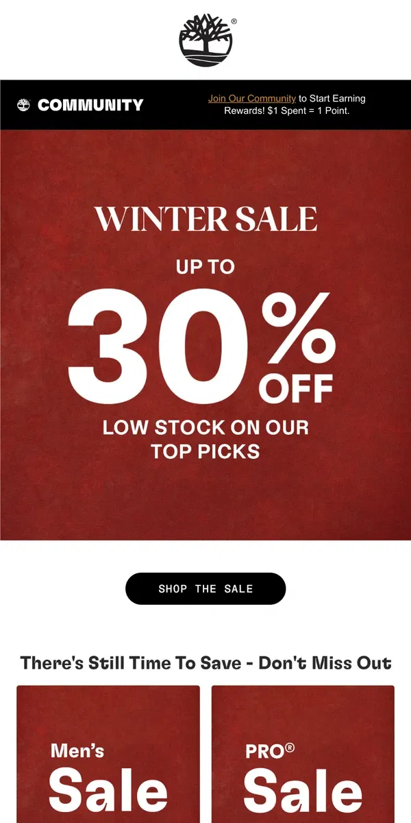 Email from Timberland. There's Still Time to Shop WINTER SALE!​