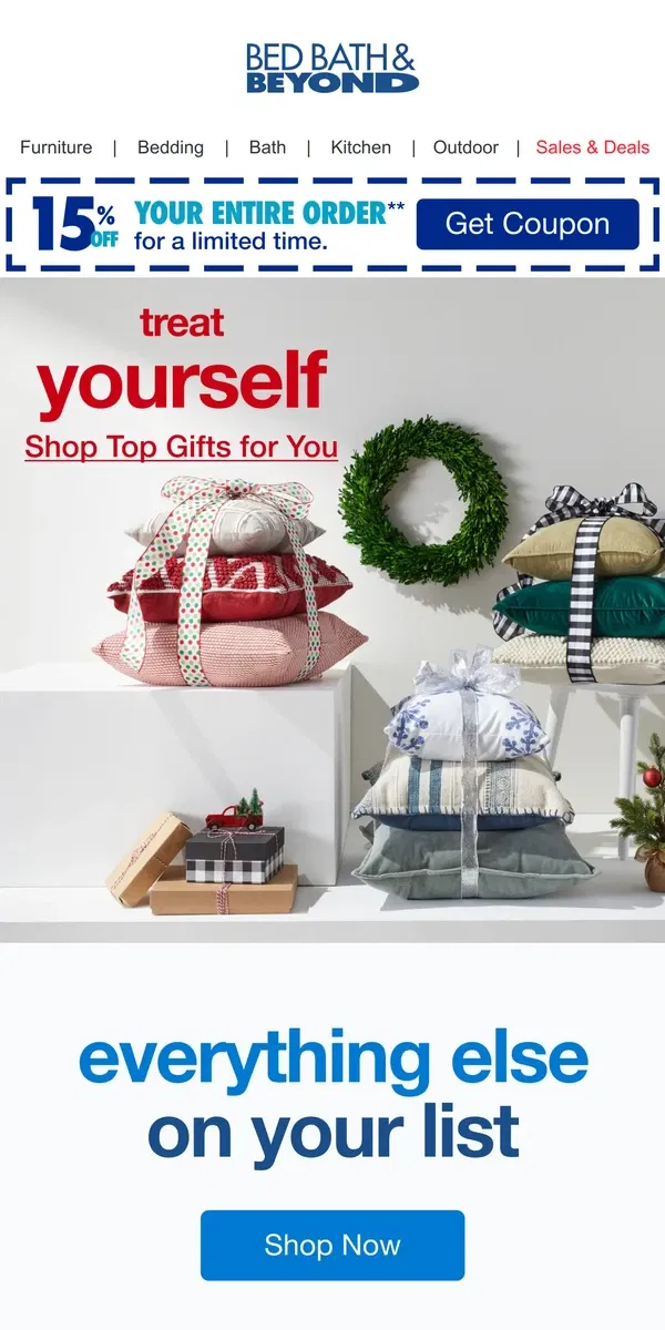 Email from Bed Bath & Beyond. Bring On Treat-Yo-Self Season 🎁