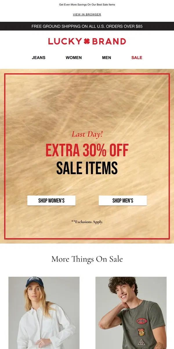 Email from Lucky Brand. BIG Sale Inside! Extra 30% Off