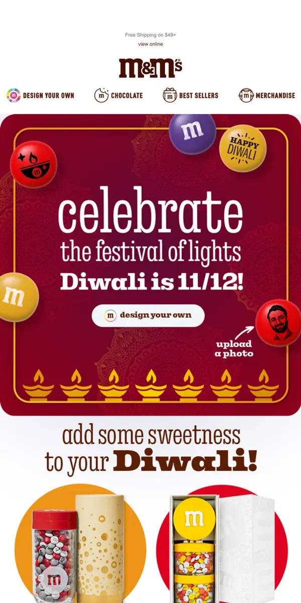 Email from M&M's. Sweeten Your Diwali Celebration