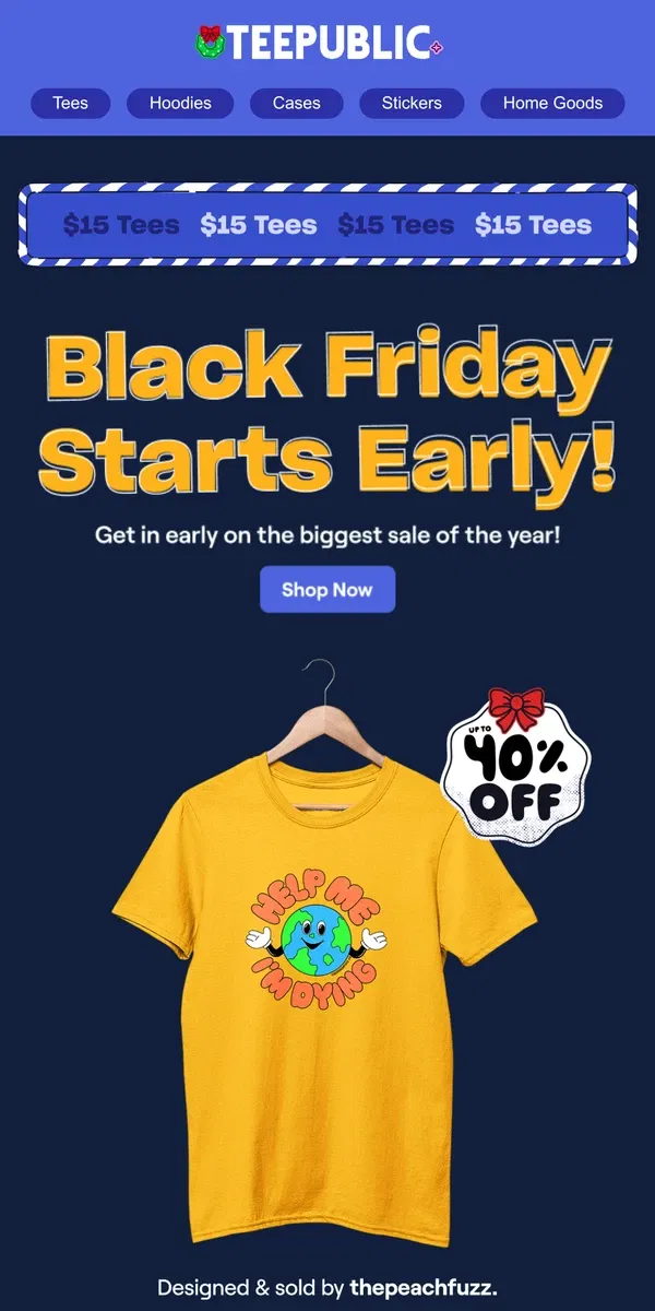 Email from TeePublic. Sale bells ring, are ya listening?!