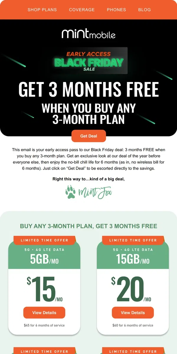 Email from Mint Mobile. Early bird gets 3 months free