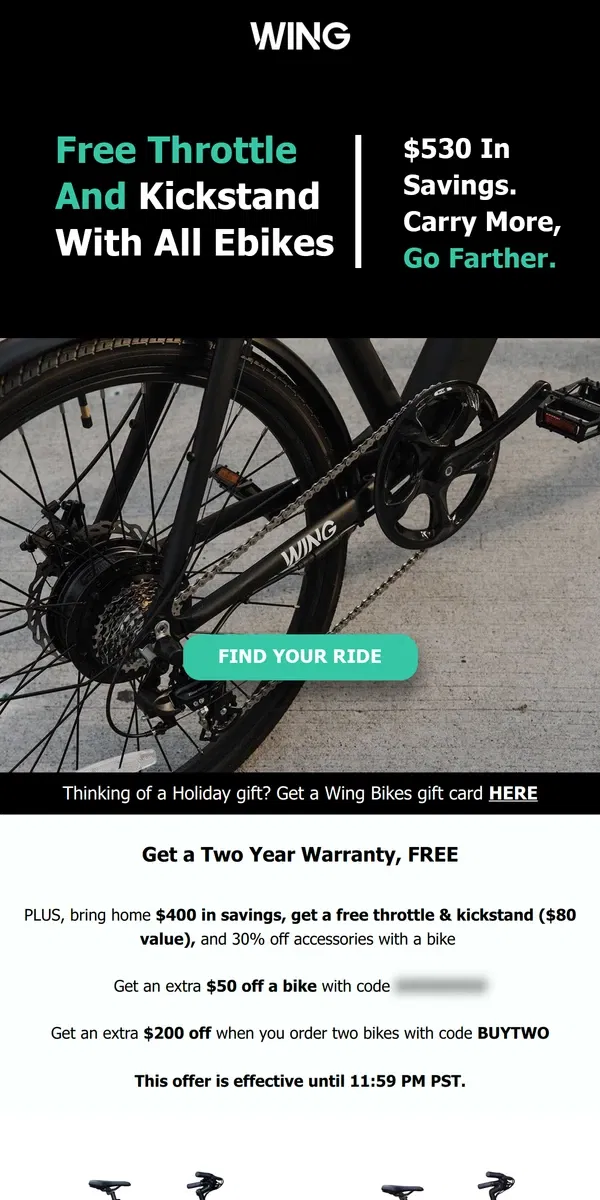 Email from Wing Bikes. Last Call: End of Year Savings Ends NOW