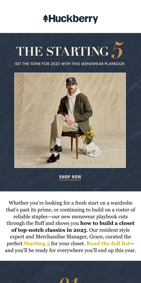 Email from Huckberry. The Starting Lineup of ’25