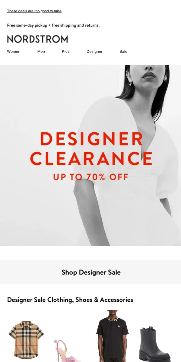 Email from Nordstrom. Designer Clearance: up to 70% off