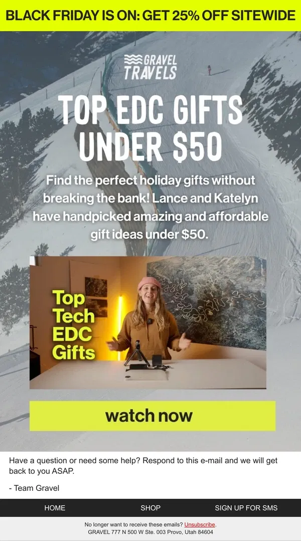 Email from Gravel. Top Gifts Under $50