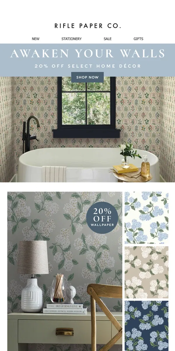 Email from Rifle Paper Co.. 20% Off: Wallpaper and Rugs