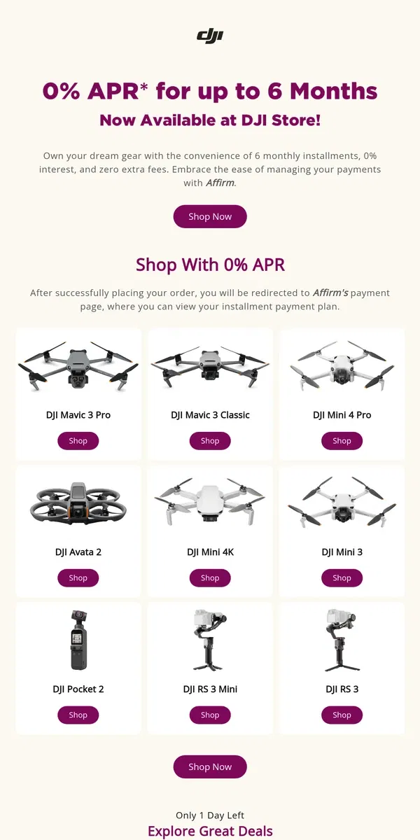 Email from DJI. 0% APR Available Now at DJI Store!