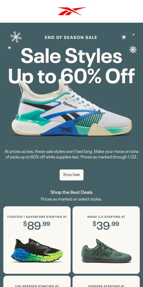 Email from Reebok. Have you seen these styles up to 60% OFF? 👀