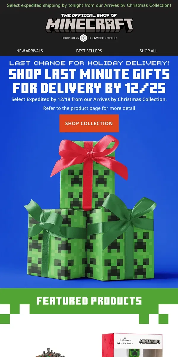 Email from Minecraft. Last Chance to Shop Last Minute Minecraft Gifts!