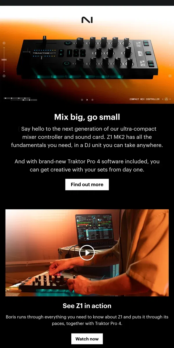 Email from Native Instruments. Introducing the ultra-compact DJ mixer