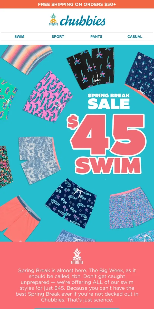 Email from Chubbies Shorts. ALL SWIM NOW $45