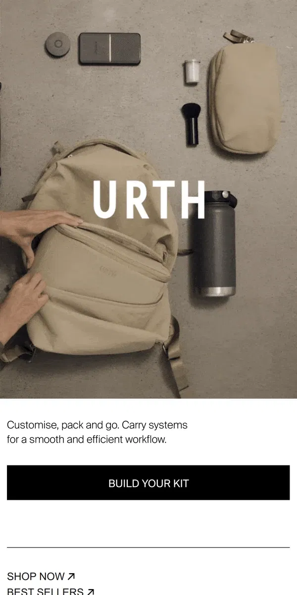 Email from Urth. Customise, pack and go