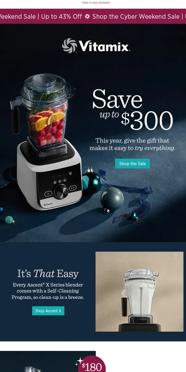 Email from Vitamix. Up to $300 Off Holiday Favorites