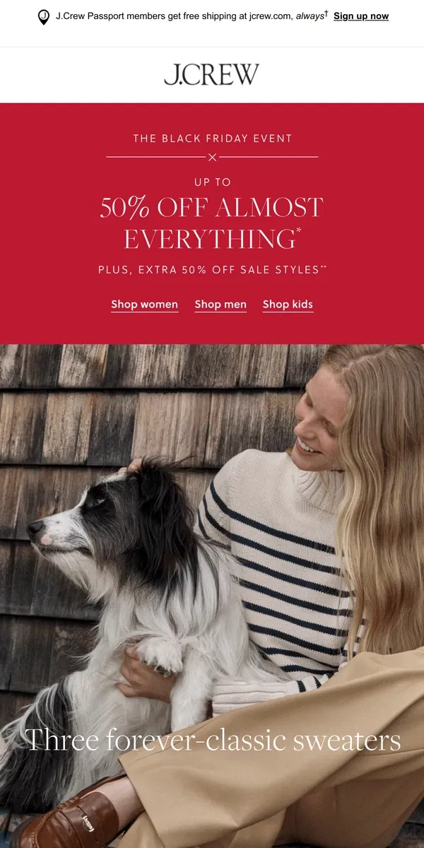 Email from J.Crew. Three sweater favorites, from Fair Isle to stripes