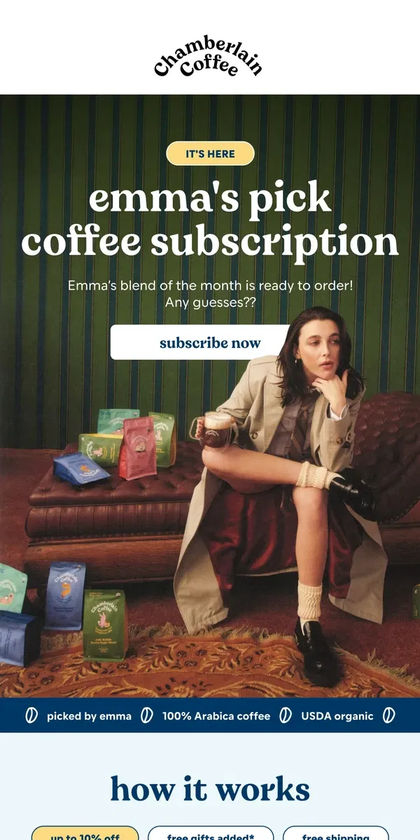 Email from Chamberlain Coffee. emma's pick for november