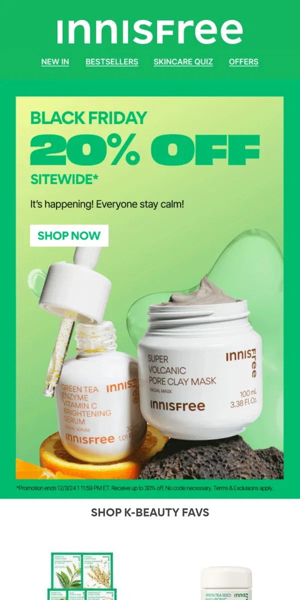 Email from innisfree. Up to 30% OFF! Black Friday Starts Now