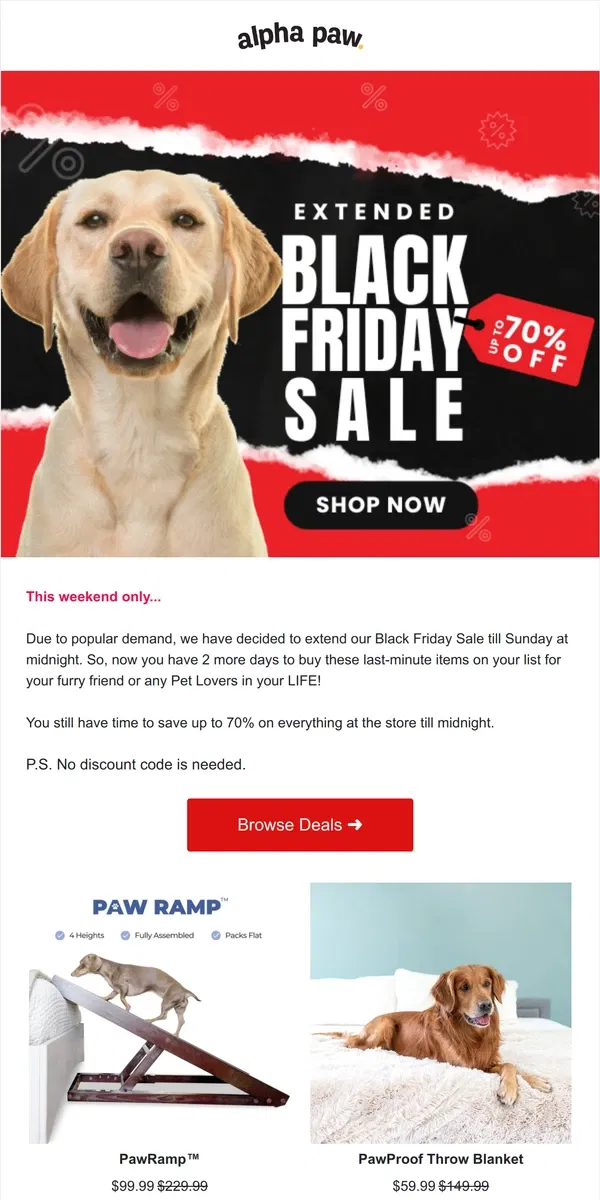 Email from Alpha Paw. 🔥 Black Friday Sale Extended!