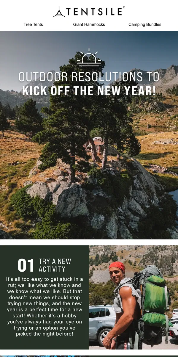 Email from Tentsile. 4 Outdoor Resolutions 🌲