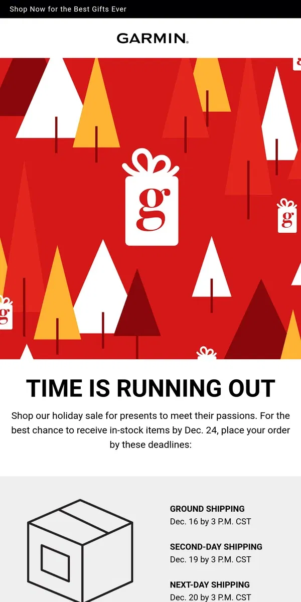 Email from Garmin. Get Your Gifts in Time