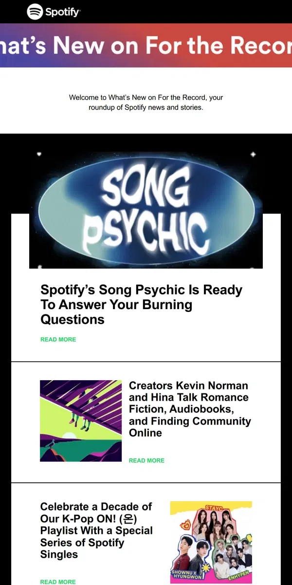 Email from Spotify. Introducing Spotify’s Song Psychic