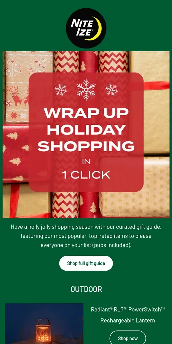 Email from Nite Ize. Wrap up holiday shopping in 1 click 🎁