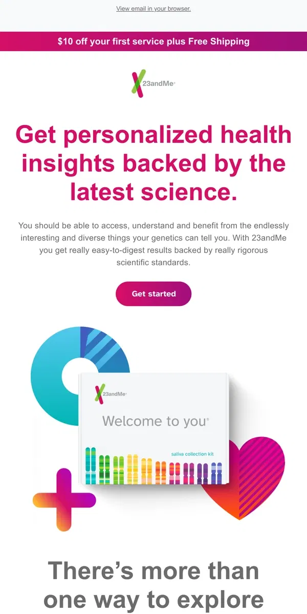 Email from 23andMe. A welcome discount from 23andMe