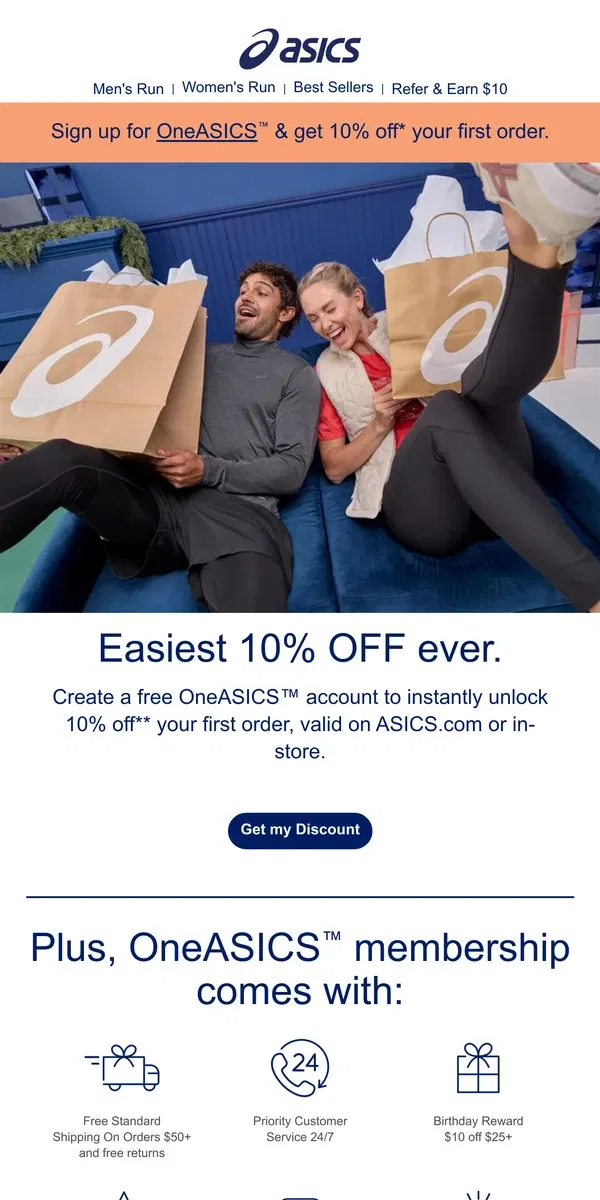 Email from ASICS. Unlock 10% off with OneASICS™.