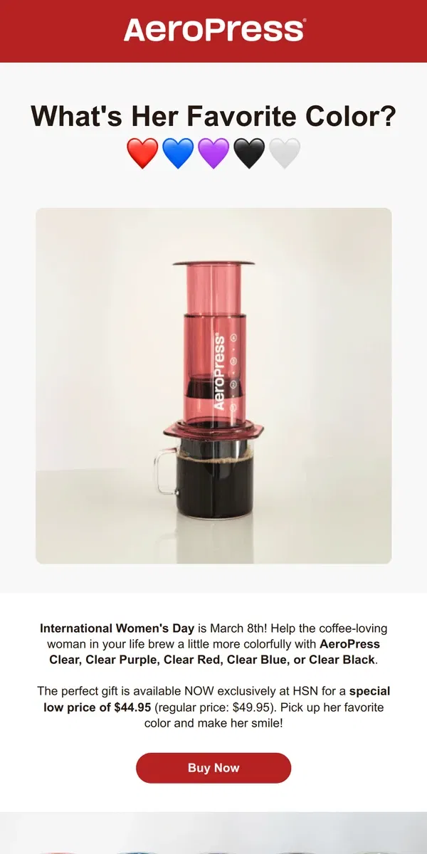 Email from AeroPress. New AeroPress Colors ✨