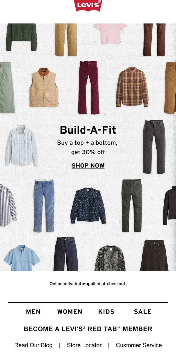 Email from Levi's. 30% off when you build a fall ‘fit