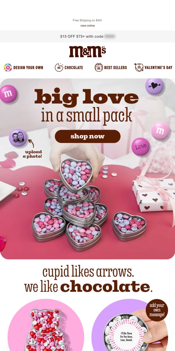 Email from M&M's. Valentine's Day Sweets in All Shapes & Sizes