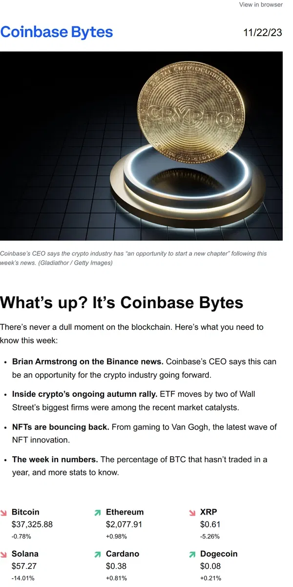 Email from Coinbase. “An opportunity to start a new chapter for this industry”