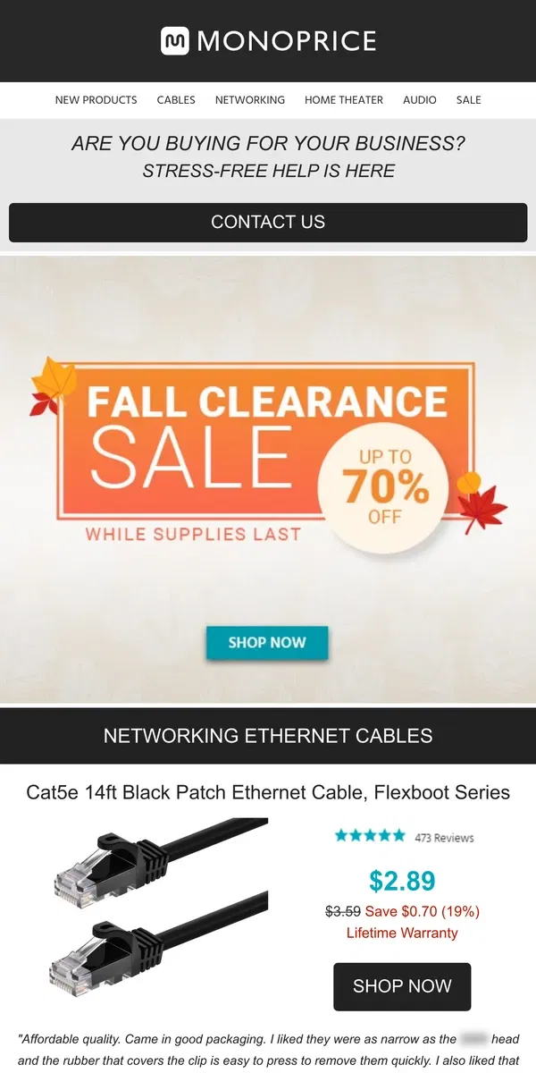 Email from Monoprice. CLEARANCE SALE | Up to 70% OFF!