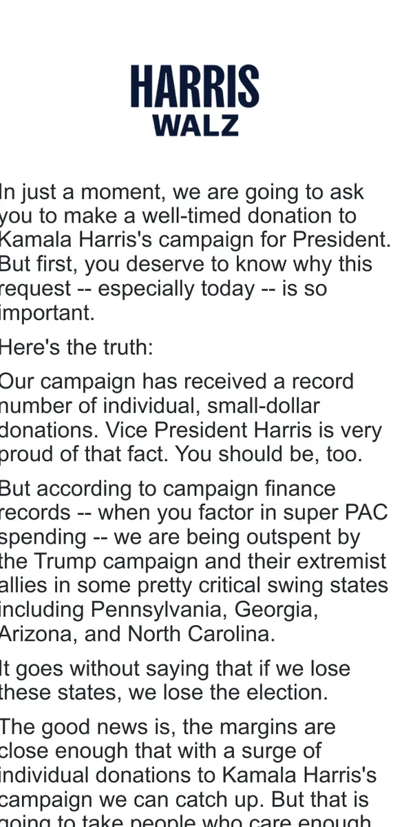 Email from Kamala Harris. Not great...