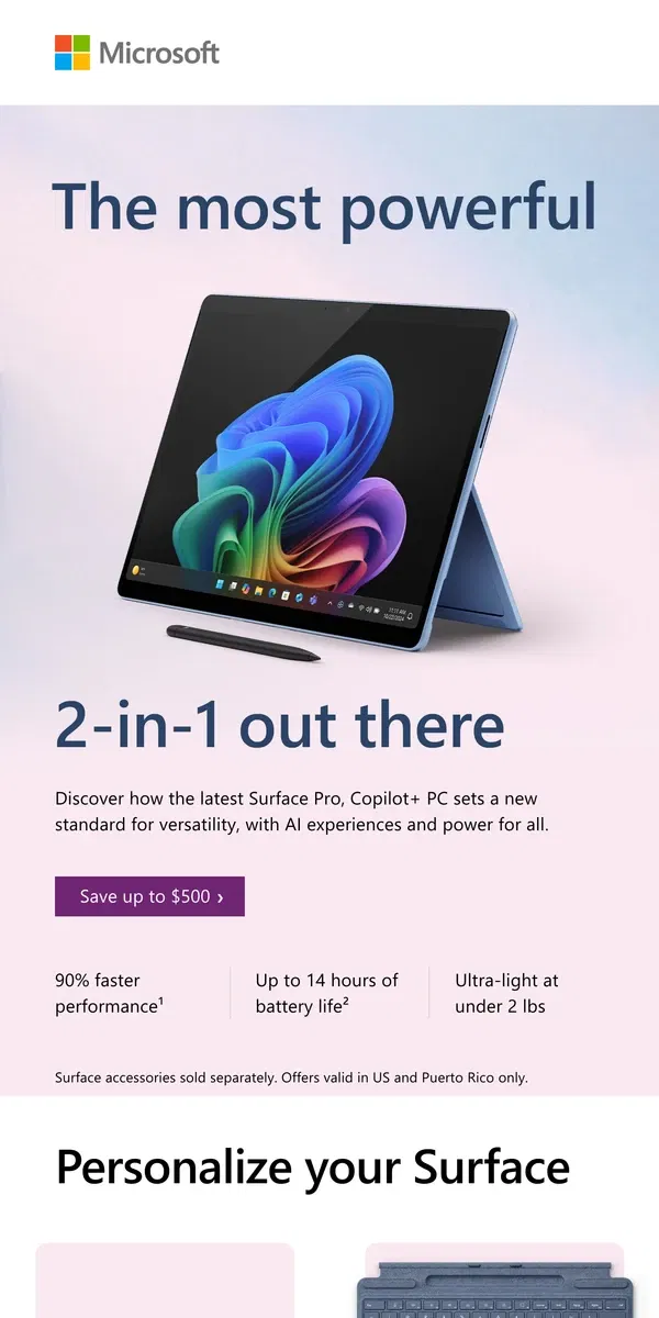 Email from Microsoft Store.      Save up to $500: most powerful 2-in-1​