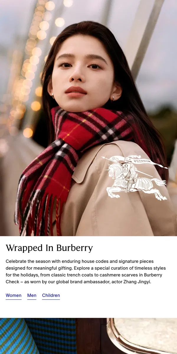 Email from Burberry. Burberry icons worn by actor Zhang Jingyi