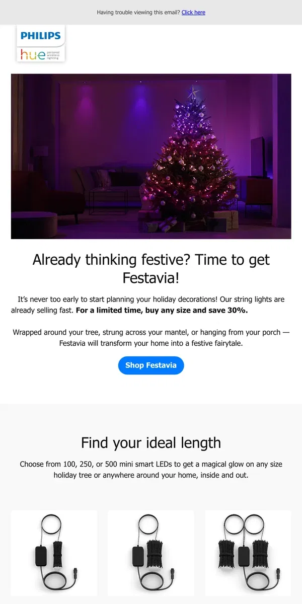 Email from Philips Hue. 🎄Flash sale: Festavia String lights, now 30% off 🎄