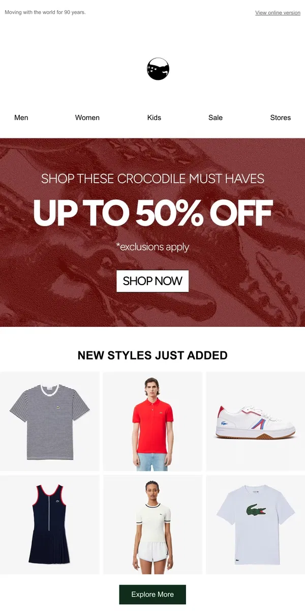 Email from Lacoste. Crocodile Essentials | Up to 50% Off NOW! 🐊