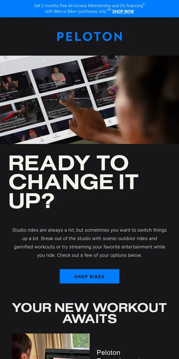 Email from Peloton. Spice up your workouts