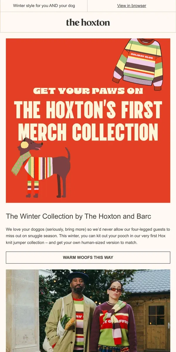 Email from The Hoxton. Get your paws on our first merch collection with Barc 🐾