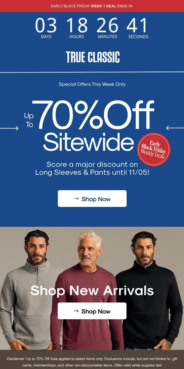 Email from True Classic. Up to 70% off – shop now!