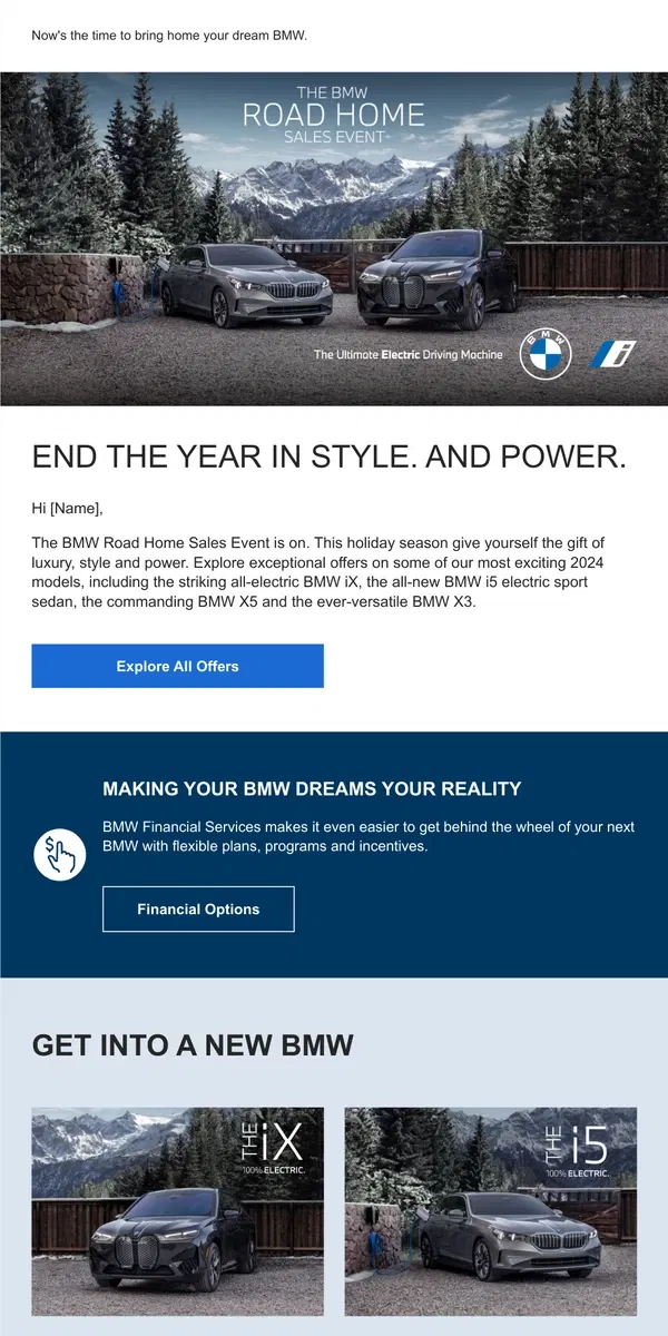 Email from BMW. [Name], the BMW Road Home Sales Event is here