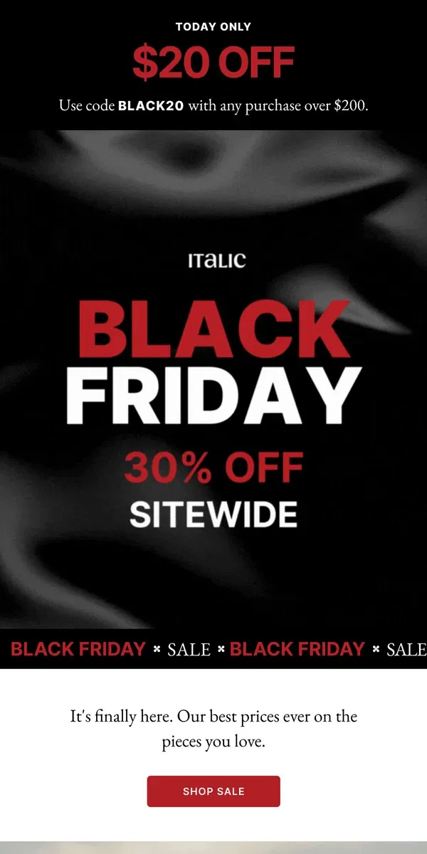 Email from Italic. Black Friday Starts NOW 🎁