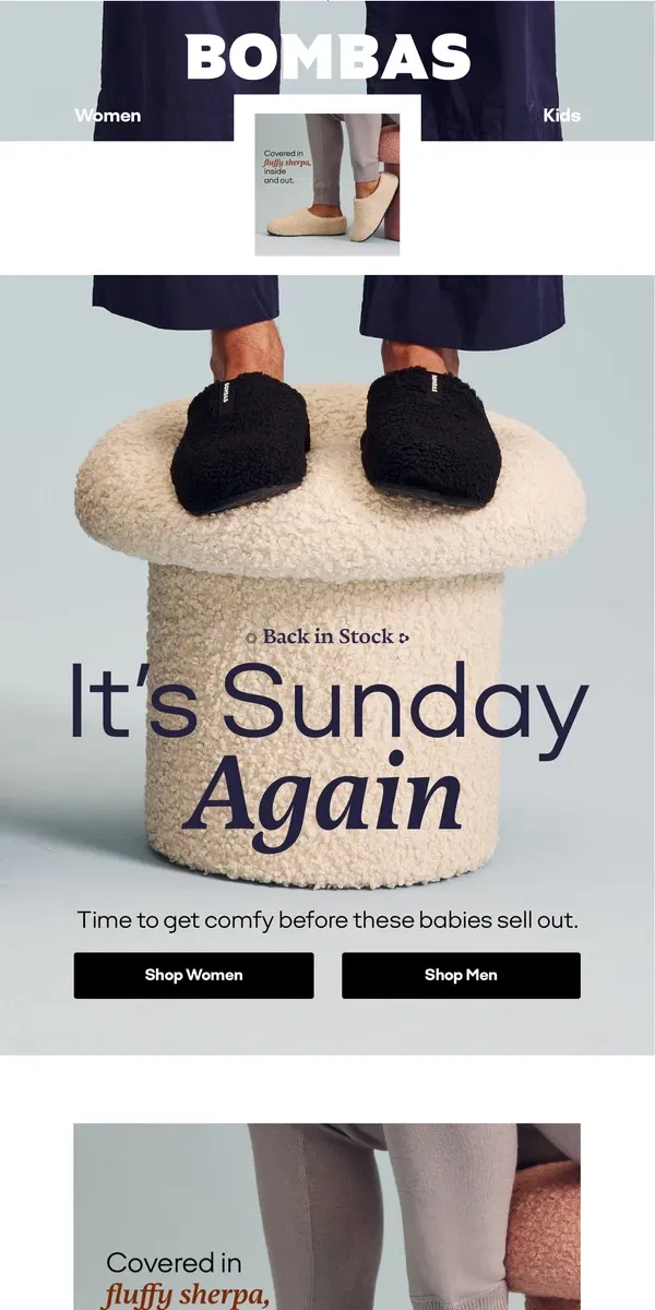 Email from Bombas. Sunday Slippers Are Back (in New Colors)